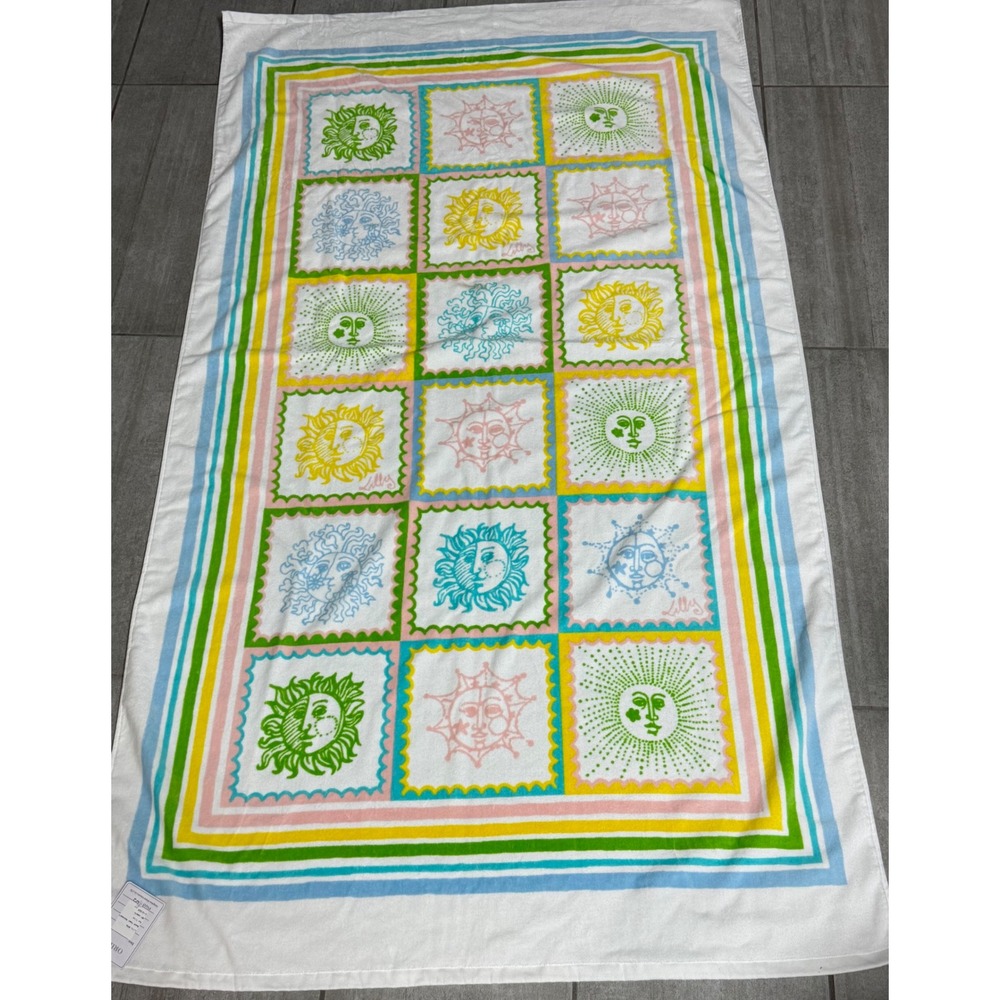 Lilly Pulitzer Sun Tiles Beach Towel Multicolor Celestial Sun Moon Rectangle NEW